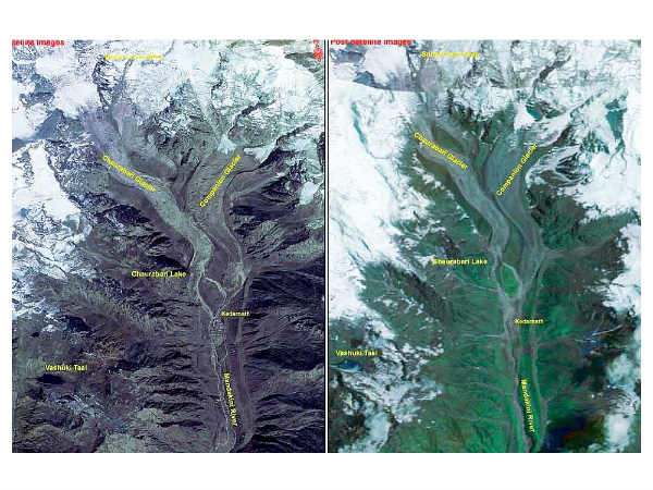 Pre and Post Sattellite images of Kedarnath Valley