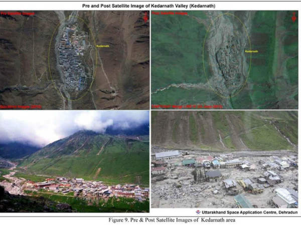 Pre and Post Sattellite images of Kedarnath area