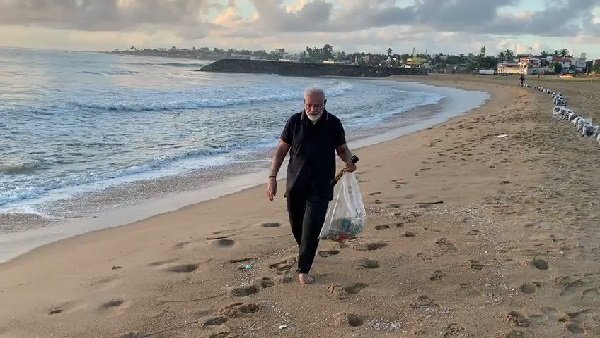 Pm Narendra Modi Share His Plogging Video On Twitter From Mamallapuram