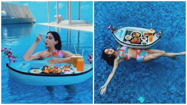 સ્વિમિંગ પુલમાં તરતાં લંચ કરતી જોવા મળી સારા